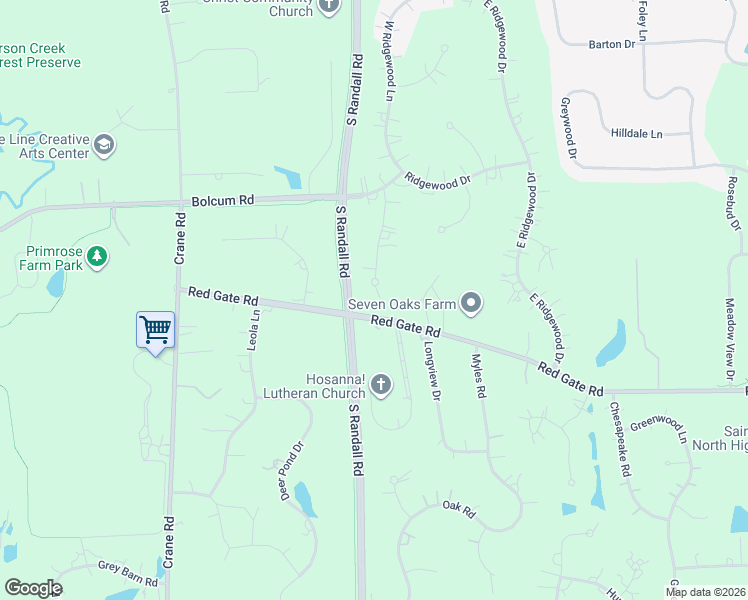 map of restaurants, bars, coffee shops, grocery stores, and more near 5N869 Westwood Lane in St. Charles