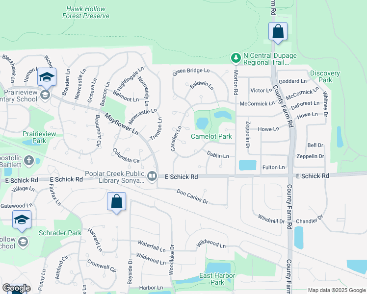 map of restaurants, bars, coffee shops, grocery stores, and more near 2141 Stirling Court in Hanover Park
