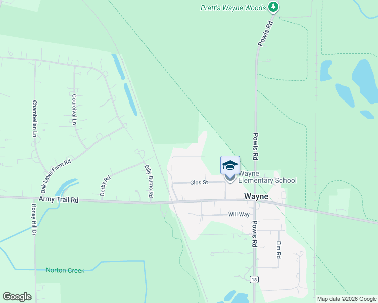 map of restaurants, bars, coffee shops, grocery stores, and more near 32W228 Pratt Road in Wayne