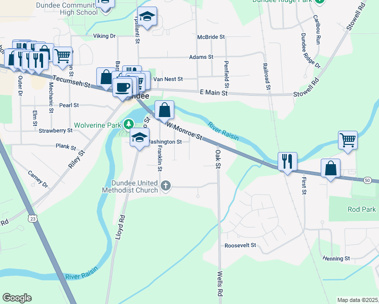 map of restaurants, bars, coffee shops, grocery stores, and more near 497 Mason Street in Dundee