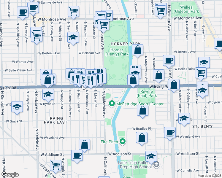 map of restaurants, bars, coffee shops, grocery stores, and more near in Chicago