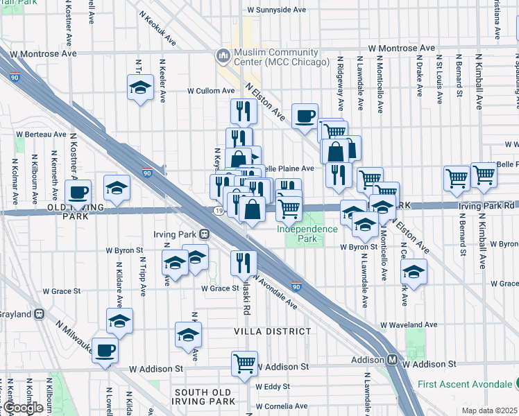 map of restaurants, bars, coffee shops, grocery stores, and more near in Chicago