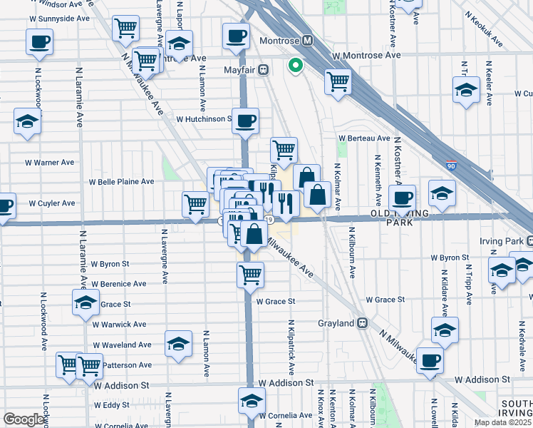 map of restaurants, bars, coffee shops, grocery stores, and more near in Chicago