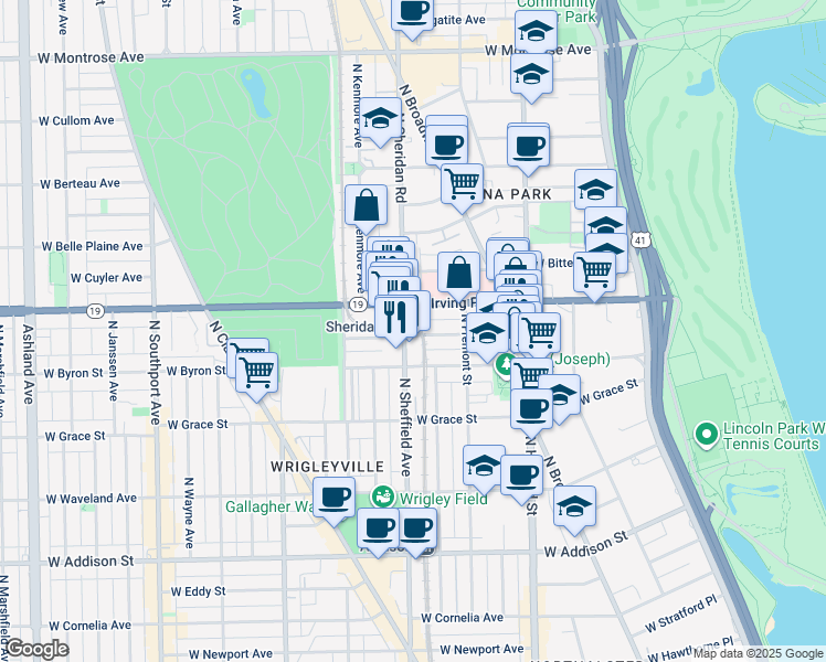 map of restaurants, bars, coffee shops, grocery stores, and more near in Chicago