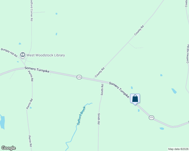 map of restaurants, bars, coffee shops, grocery stores, and more near 8 County Road in Woodstock