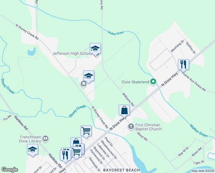 map of restaurants, bars, coffee shops, grocery stores, and more near 5091-5477 Williams Road in Frenchtown Charter Township