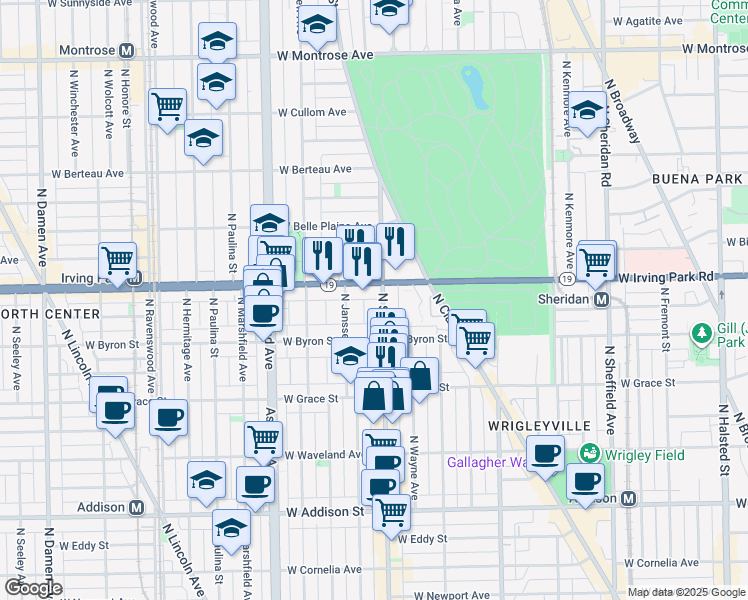 map of restaurants, bars, coffee shops, grocery stores, and more near 3915 North Southport Avenue in Chicago