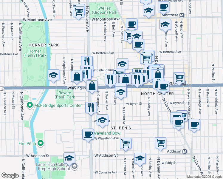 map of restaurants, bars, coffee shops, grocery stores, and more near in Chicago