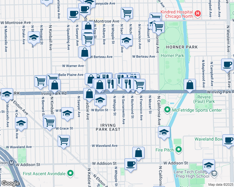 map of restaurants, bars, coffee shops, grocery stores, and more near in Chicago