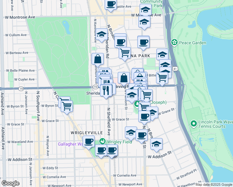 map of restaurants, bars, coffee shops, grocery stores, and more near in Chicago