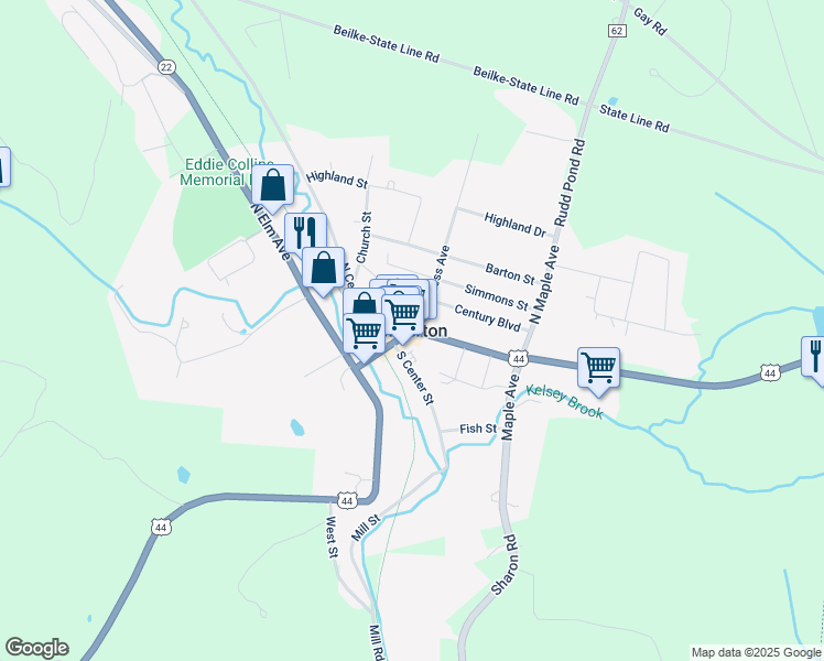 map of restaurants, bars, coffee shops, grocery stores, and more near in Millerton
