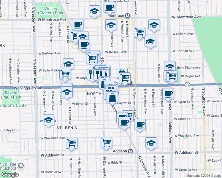 map of restaurants, bars, coffee shops, grocery stores, and more near in Chicago