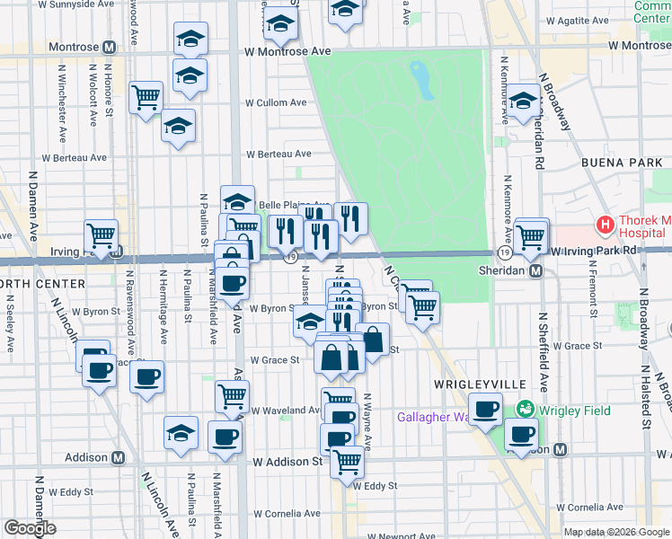 map of restaurants, bars, coffee shops, grocery stores, and more near 3946 North Southport Avenue in Chicago