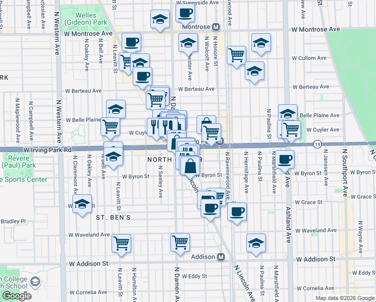 map of restaurants, bars, coffee shops, grocery stores, and more near in Chicago