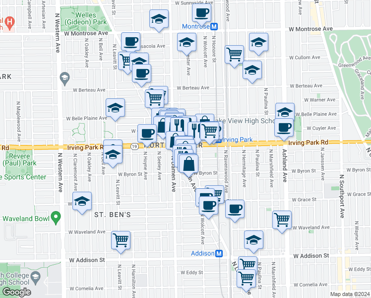 map of restaurants, bars, coffee shops, grocery stores, and more near in Chicago