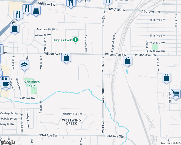 map of restaurants, bars, coffee shops, grocery stores, and more near 2412 18th Street Southwest in Cedar Rapids