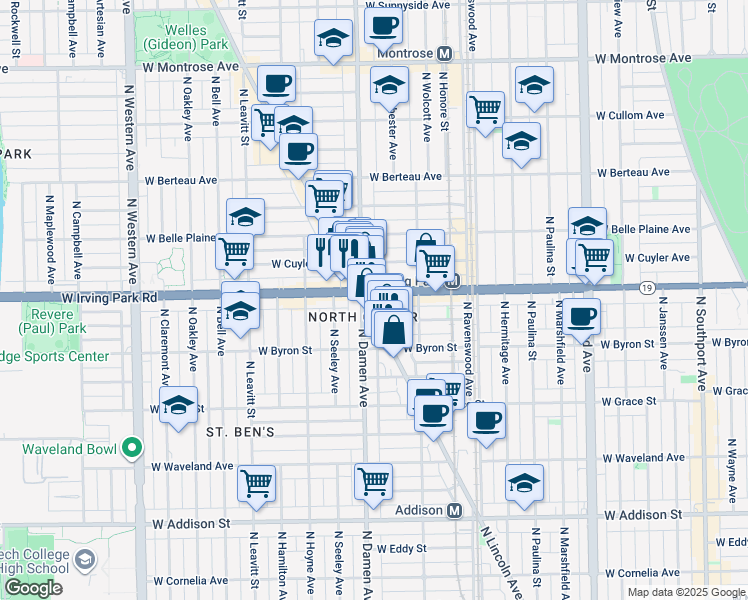 map of restaurants, bars, coffee shops, grocery stores, and more near in Chicago