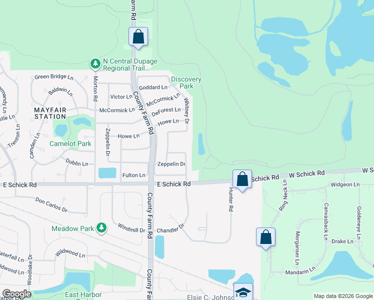 map of restaurants, bars, coffee shops, grocery stores, and more near 1703 Bell Drive in Hanover Park