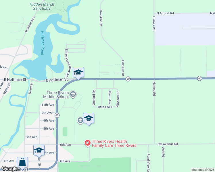 map of restaurants, bars, coffee shops, grocery stores, and more near 1003 Clausen Avenue in Three Rivers