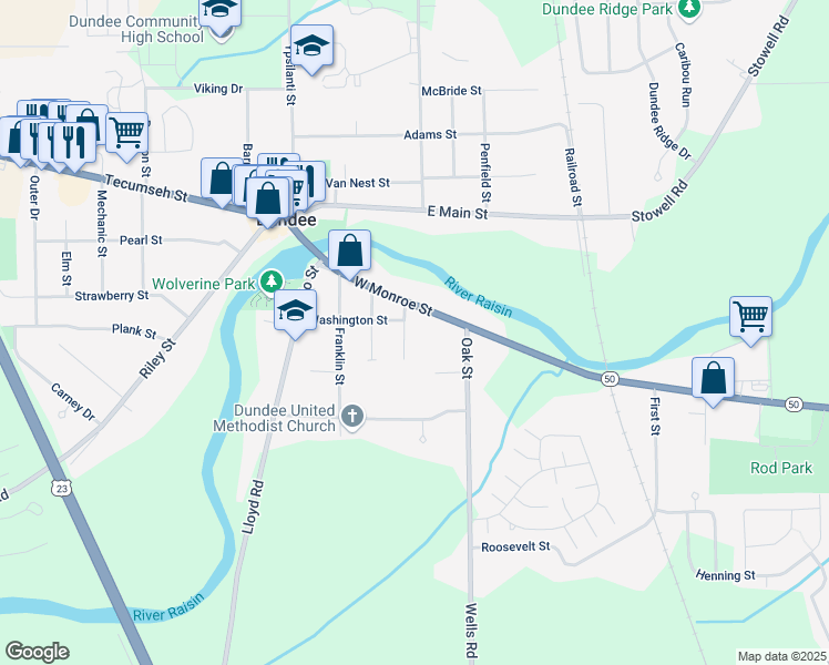 map of restaurants, bars, coffee shops, grocery stores, and more near 497 Mason Street in Dundee