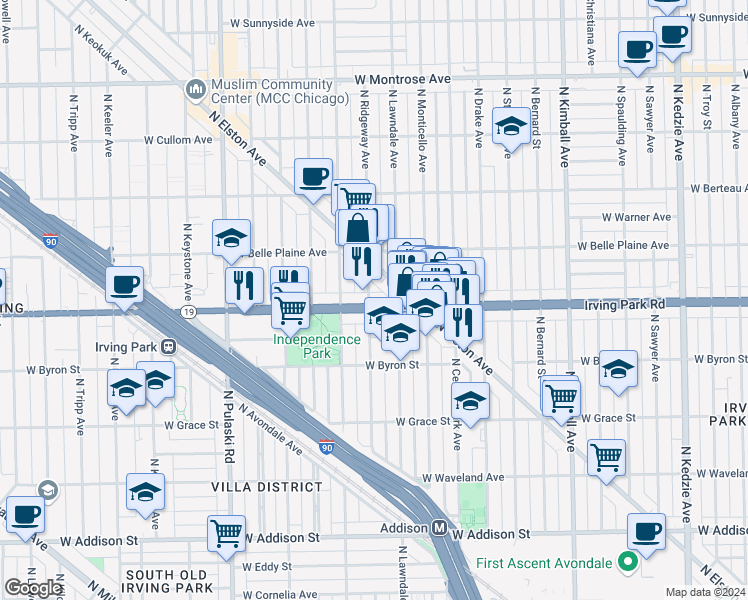 map of restaurants, bars, coffee shops, grocery stores, and more near in Chicago