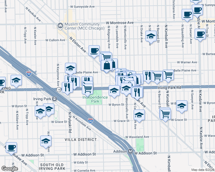map of restaurants, bars, coffee shops, grocery stores, and more near in Chicago