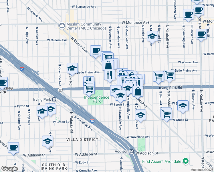 map of restaurants, bars, coffee shops, grocery stores, and more near in Chicago