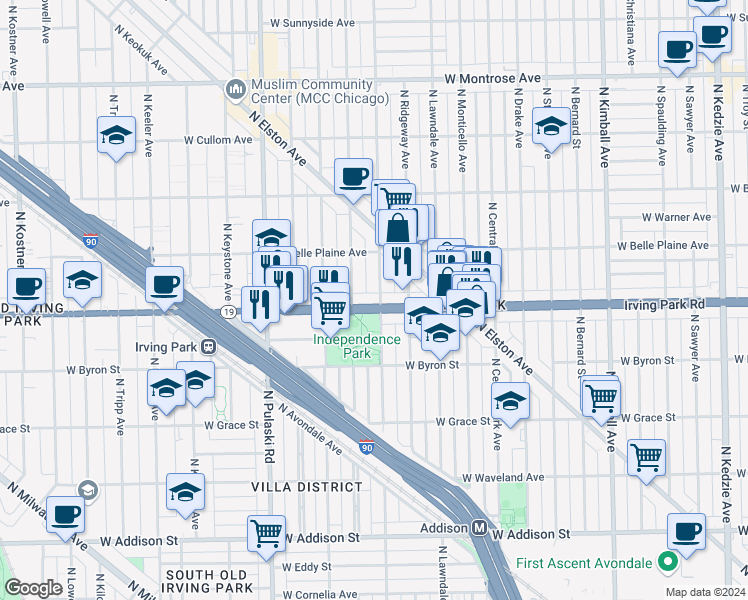 map of restaurants, bars, coffee shops, grocery stores, and more near in Chicago