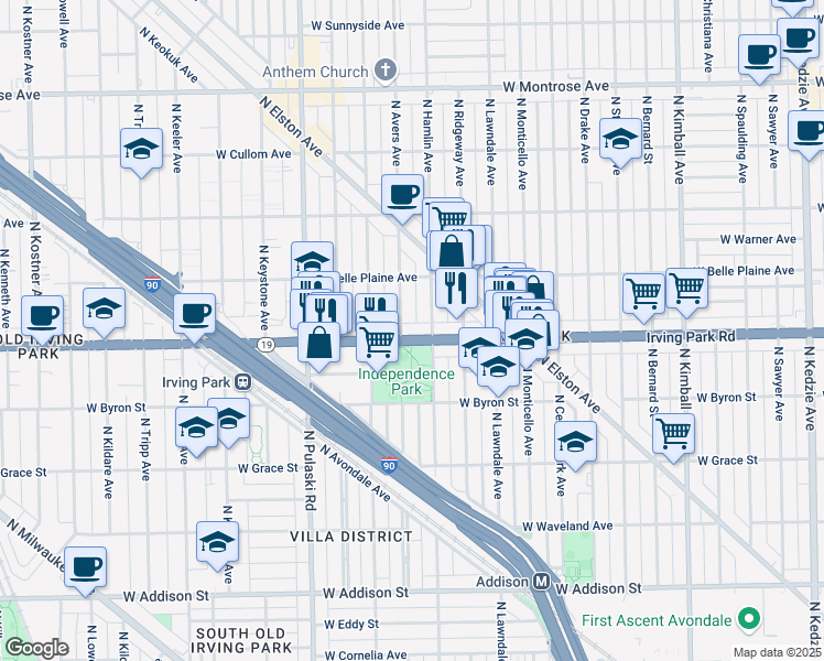 map of restaurants, bars, coffee shops, grocery stores, and more near in Chicago