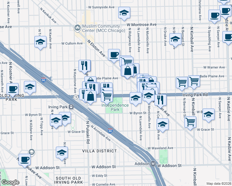 map of restaurants, bars, coffee shops, grocery stores, and more near in Chicago