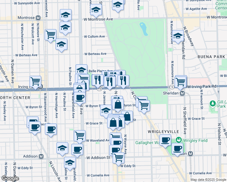 map of restaurants, bars, coffee shops, grocery stores, and more near 3915 North Southport Avenue in Chicago