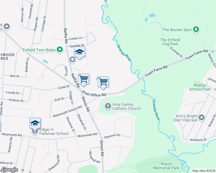 map of restaurants, bars, coffee shops, grocery stores, and more near 237 Post Office Road in Enfield