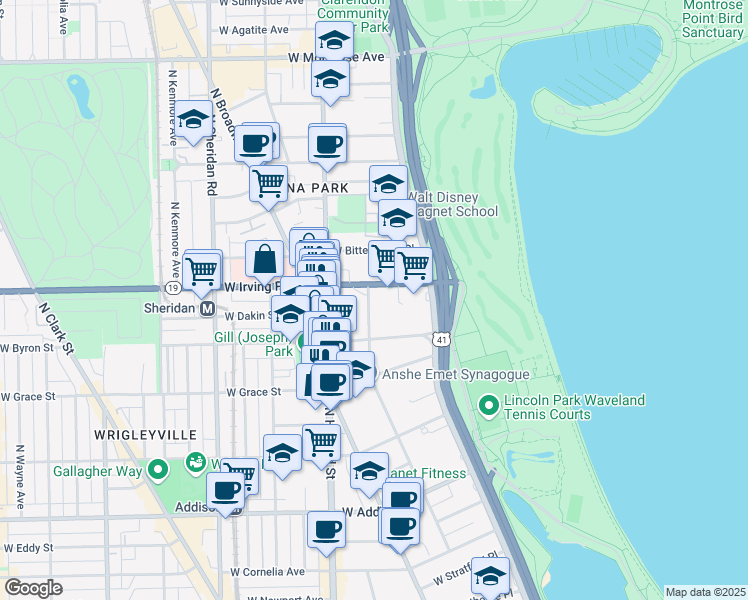 map of restaurants, bars, coffee shops, grocery stores, and more near in Chicago