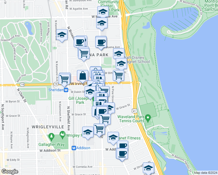 map of restaurants, bars, coffee shops, grocery stores, and more near in Chicago