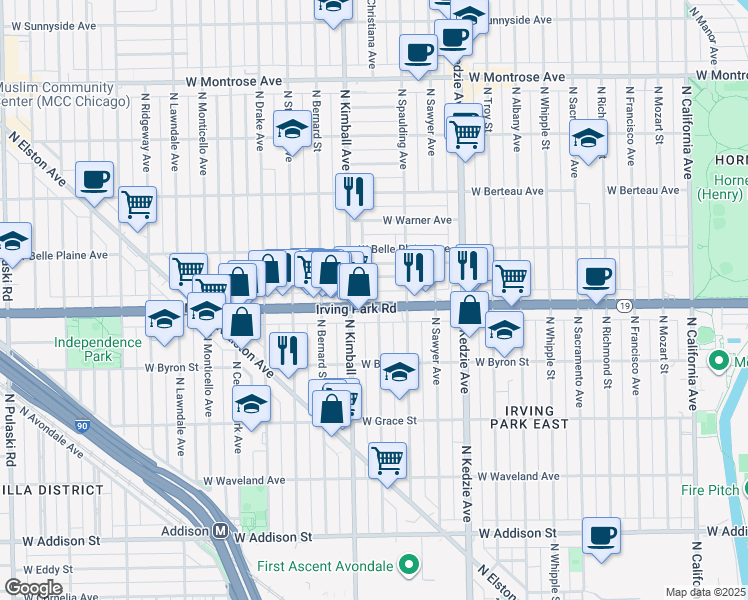 map of restaurants, bars, coffee shops, grocery stores, and more near in Chicago