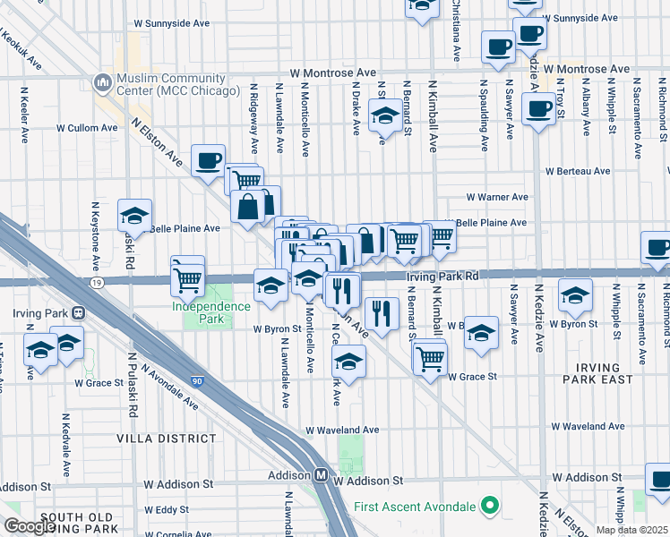 map of restaurants, bars, coffee shops, grocery stores, and more near in Chicago