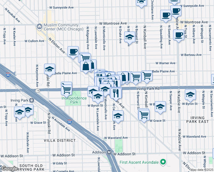 map of restaurants, bars, coffee shops, grocery stores, and more near in Chicago