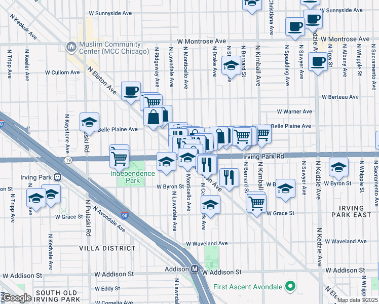 map of restaurants, bars, coffee shops, grocery stores, and more near in Chicago