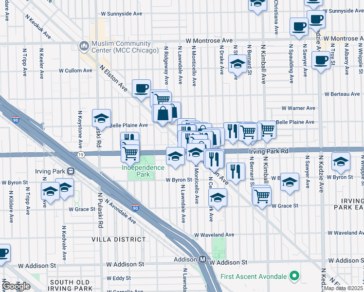 map of restaurants, bars, coffee shops, grocery stores, and more near 4024 North Elston Avenue in Chicago