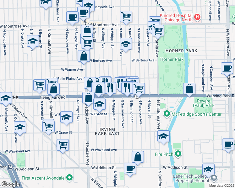 map of restaurants, bars, coffee shops, grocery stores, and more near in Chicago
