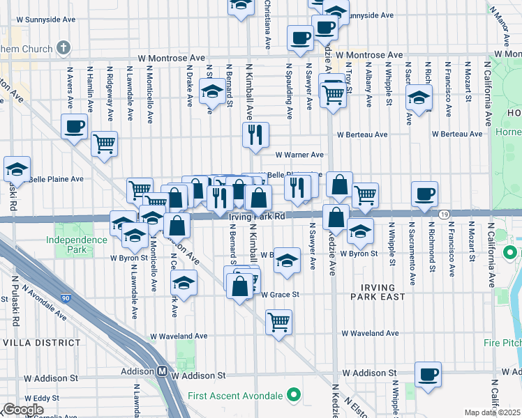 map of restaurants, bars, coffee shops, grocery stores, and more near in Chicago