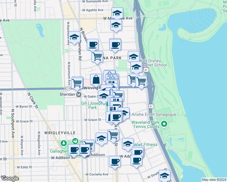 map of restaurants, bars, coffee shops, grocery stores, and more near 3923 North Clarendon Avenue in Chicago