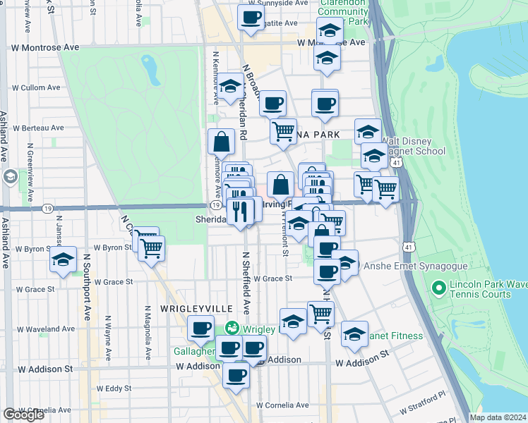 map of restaurants, bars, coffee shops, grocery stores, and more near in Chicago