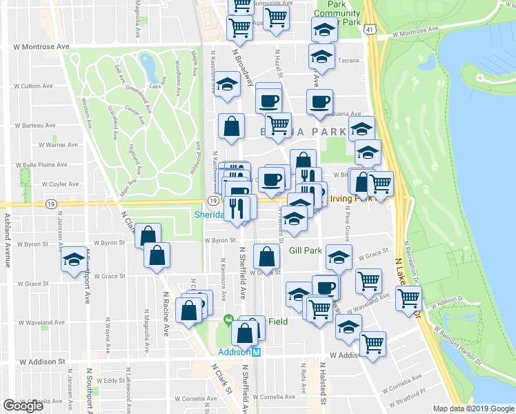 map of restaurants, bars, coffee shops, grocery stores, and more near in Chicago
