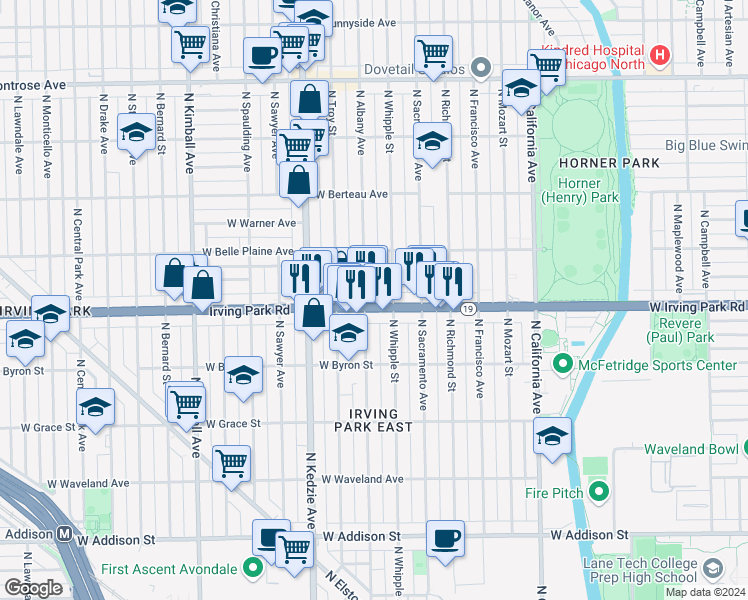 map of restaurants, bars, coffee shops, grocery stores, and more near in Chicago