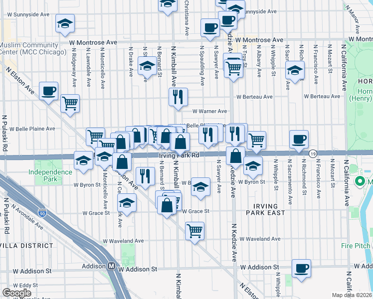 map of restaurants, bars, coffee shops, grocery stores, and more near in Chicago