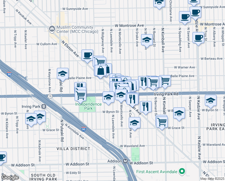 map of restaurants, bars, coffee shops, grocery stores, and more near in Chicago