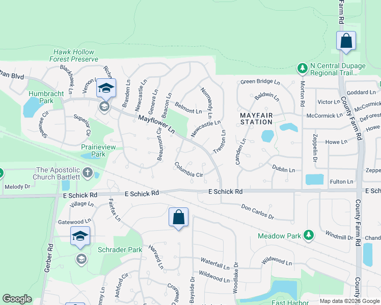 map of restaurants, bars, coffee shops, grocery stores, and more near 16472 Colfax Court in Bartlett