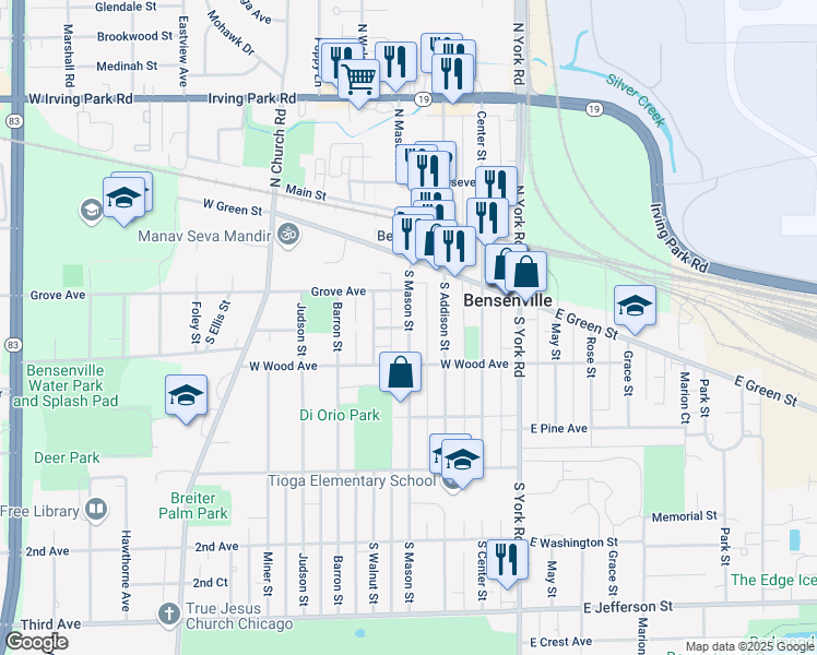 map of restaurants, bars, coffee shops, grocery stores, and more near 300 West Mclean Avenue in Bensenville