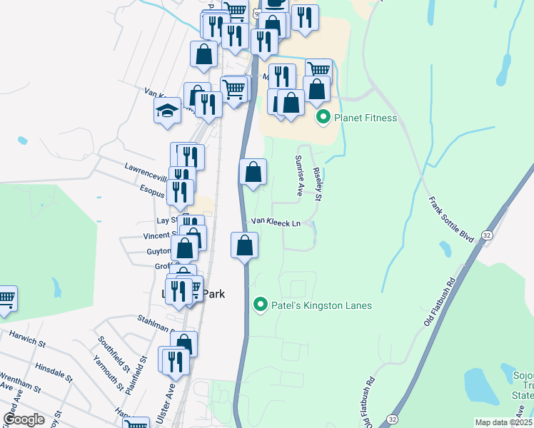map of restaurants, bars, coffee shops, grocery stores, and more near 104 Quail Drive in Kingston